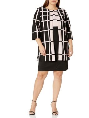 Danny & Nicole Blush Pink Black Plaid 2 Piece Dress Jacket Set Size 22W